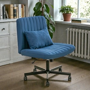 Mshliw Linen Office Chair with Criss Cross Metal Base, Adjustable Height, 360° Swivel, Memory Foam Cushion & Ergonomic Tilt Design for Home Office - 1 of 4