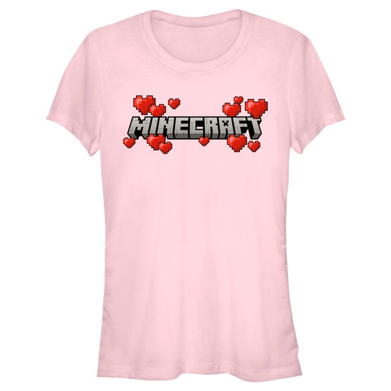 Juniors Womens Minecraft Valentine's Day Hearts Logo T-Shirt, 1 of 5