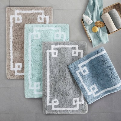 Beige Cotton Tufted Geometric Border Bath Rug