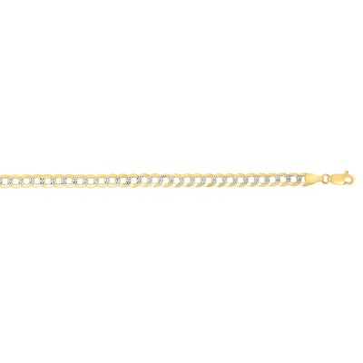 Mens 14k Two-Tone Gold 4.6mm Diamond-cut Pave Miami Cuban Curb Chain Bracelet