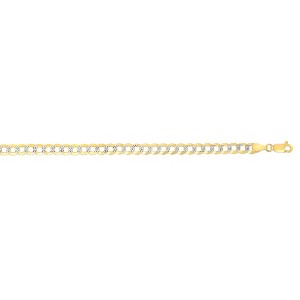 Mens 14k Two-Tone Gold 4.6mm Diamond-cut Pave Miami Cuban Curb Chain Bracelet - 1 of 2