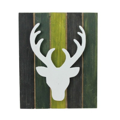 Northlight 13" Wood Deer on Green Washed Pallet Inspired Frame Christmas Wall Hanging