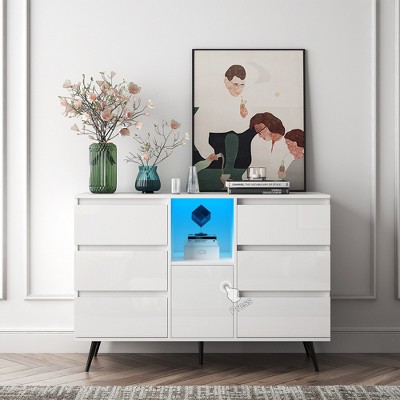 LOVMOR Metal Pantry Storage Cabinet with Retractable Doors,Freestanding Cupboard for Dining Room Living Room,Space-saving,White