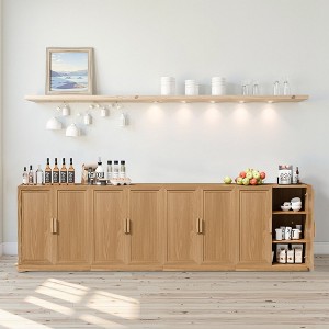 36"x124"x16" Wood Accent Cabinet in Natural Color, Storage Organizer with Adjustable Shelves for Kitchen Bedroom Entryway Living Room Dinning Room - 1 of 4