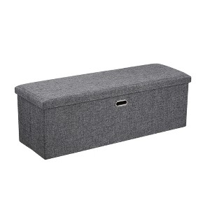 VECELO Folding Storage Ottoman Bench, End of Bed Linen Fabric Foot Rest Stool with Padded Seat, Large Footstool for Bedroom or Living Room - 1 of 4