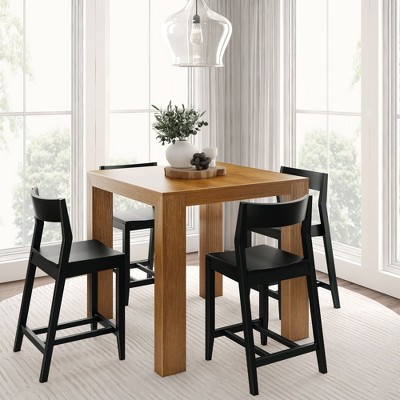 Modern Black Solid Pine Wood Counter Height Dining Chairs, 38 Inch - Set of 2