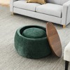 VYNXARIA Round Storage Ottoman: 2-in-1 End Table & Ottoman with Small Seat - Green - 3 of 4