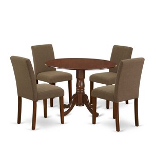 Round Kitchen Table Set 5pc 42" Table w/ Drop Leaves & 4 Parsons Chairs - Linen Fabric - 1 of 4