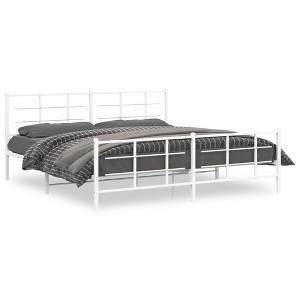 vidaXL King Bed Frame with Headboard/Footboard - White Steel, 81.5"x78"x35.4" - Versatile Modern Bedroom Furniture - 1 of 4