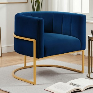 Velvet Accent Chair with Gold Frame and Curved Backrest - 1 of 4