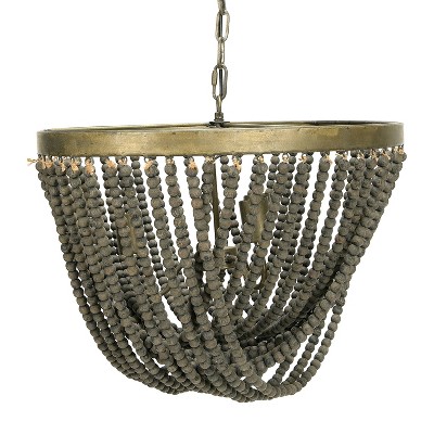 Metal Chandelier with Draped Wood Beads - 3R Studios