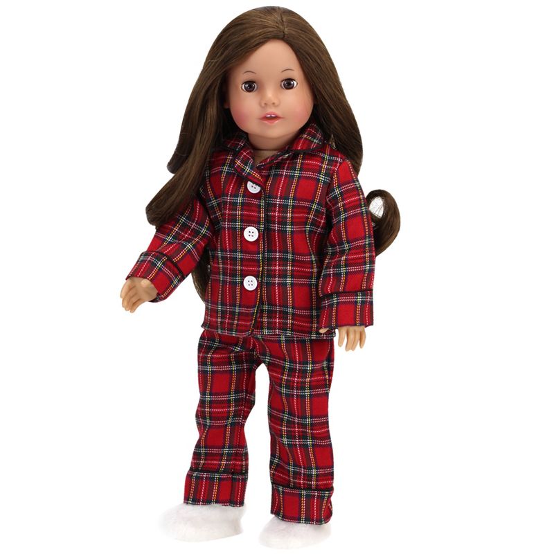 Sophia’s Red Flannel Pajamas and Slippers Set for 18" Dolls, 4 of 7