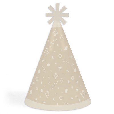 Big Dot of Happiness Tan Confetti Stars - Cone Happy Birthday Party Hats for Kids and Adults - Set of 8 (Standard Size)