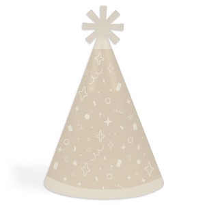 Big Dot of Happiness Tan Confetti Stars - Cone Happy Birthday Party Hats for Kids and Adults - Set of 8 (Standard Size) - 1 of 4