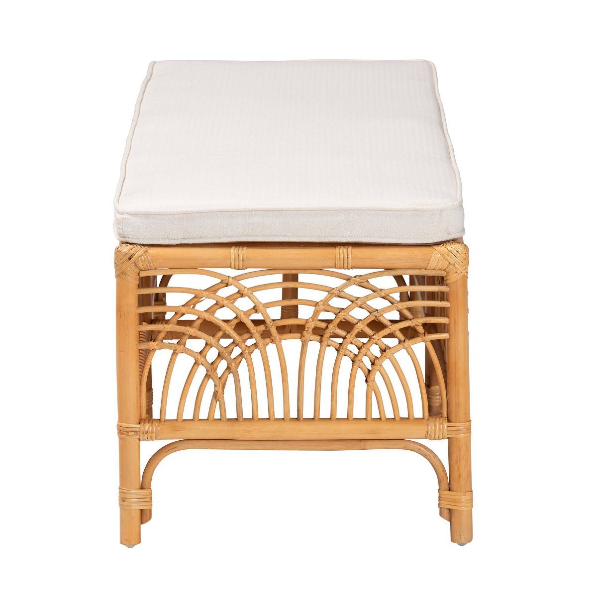 bali & pari Materra Rattan Bench White/Light Honey: Upholstered Polyester, No Assembly, Spot Clean - thumbnail 4