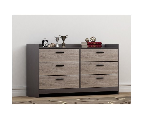 Emerson 6 Drawer Dresser Dark Brown/Dark Blonde Brown - Loft 607