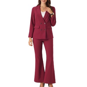 Allegra K Women's Business Work Notched Lapel Blazer and Long Pants 2 Pieces Suit Set - 1 of 4