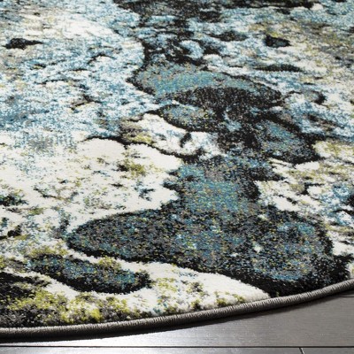 Blue Multicolor Round Abstract Synthetic Area Rug