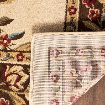 Ivory & Brown Floral Trellis 5' x 7' Easy-Care Synthetic Area Rug