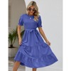 Coolmee Women's Summer Dress Casual Puff Short Sleeve Crew Neck Smocked Elastic Waist Tiered Midi Dress with Belt - 4 of 4