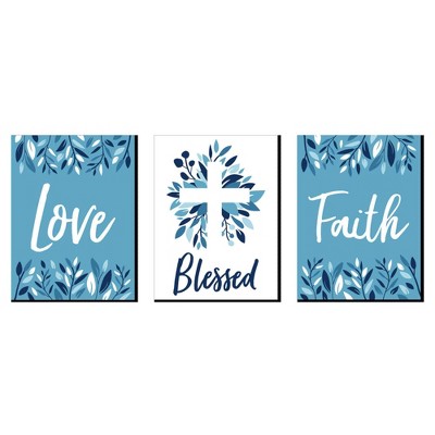 Big Dot of Happiness Blue Elegant Cross - Nursery Wall Art, Kids Room Decor and Home Decorations - Gift Ideas - 7.5 x 10 inches - Set of 3 Prints