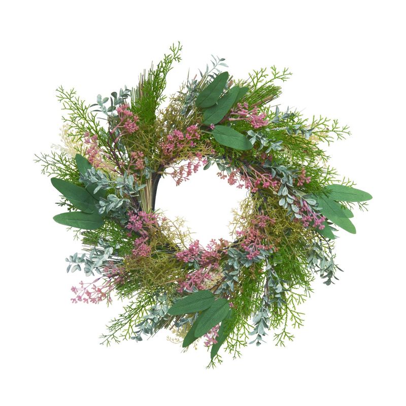 Transpac Artificial 22 in. Multicolor Spring Dried Leafy Flower Wreath, 1 of 4