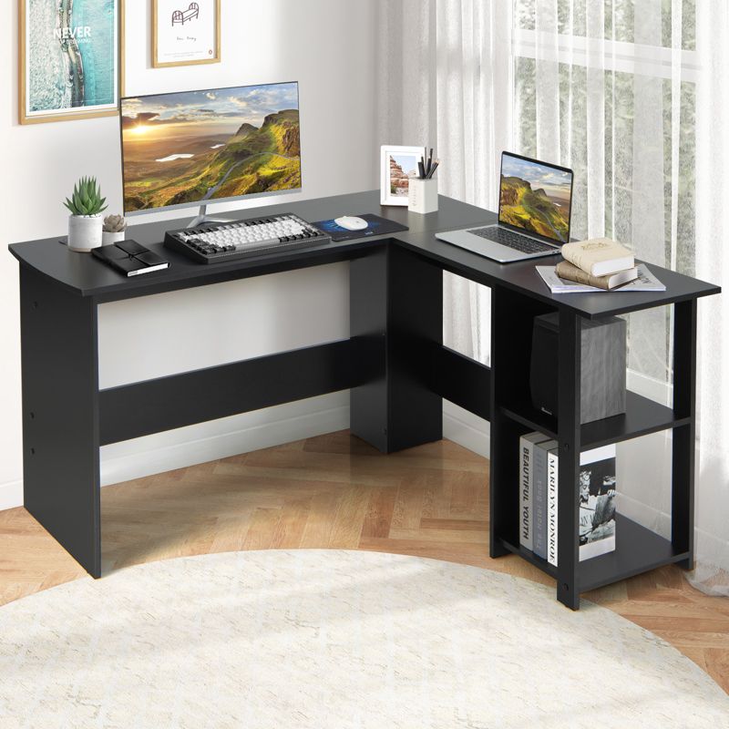 Costway L-Shaped Computer Desk, Corner Desk for Small Space, Home Office Writing Desk Laptop Workstation with 2-Tier Open Shelf, 2 of 11