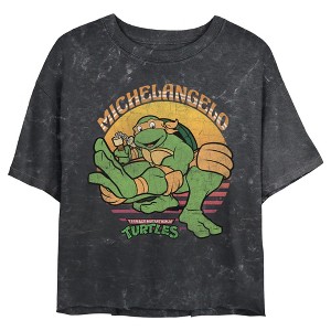 Juniors Womens Teenage Mutant Ninja Turtles Distressed Michelangelo Sunset T-Shirt - 1 of 4