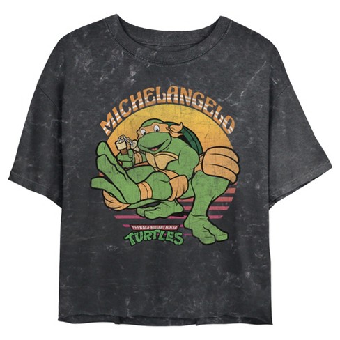 Juniors Womens Teenage Mutant Ninja Turtles Distressed Michelangelo Sunset T-Shirt - image 1 of 4