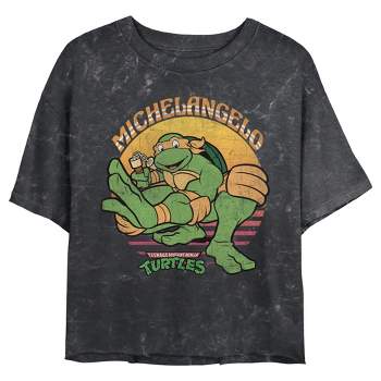 Juniors Womens Teenage Mutant Ninja Turtles Distressed Michelangelo Sunset T-Shirt