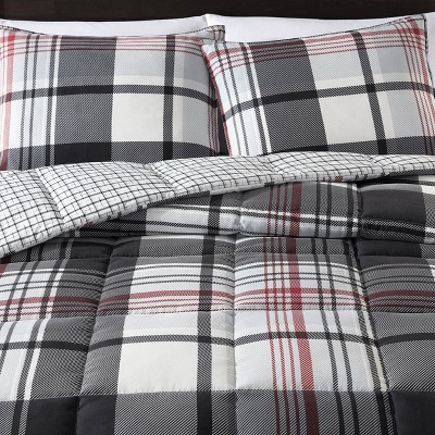 Twin Black Plaid Reversible Down Alternative Comforter Set