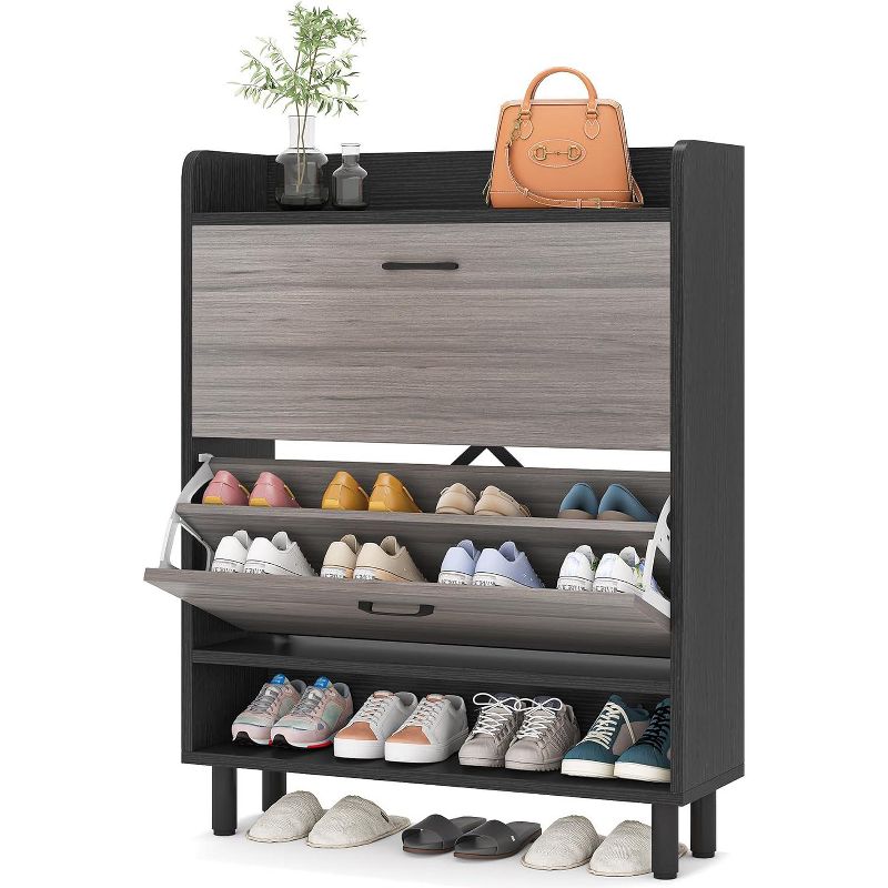 Tribesigns 2-Tier Shoe Cabinet, Entryway Shoe Storage Organizer Rack with Flip Doors, 1 of 8