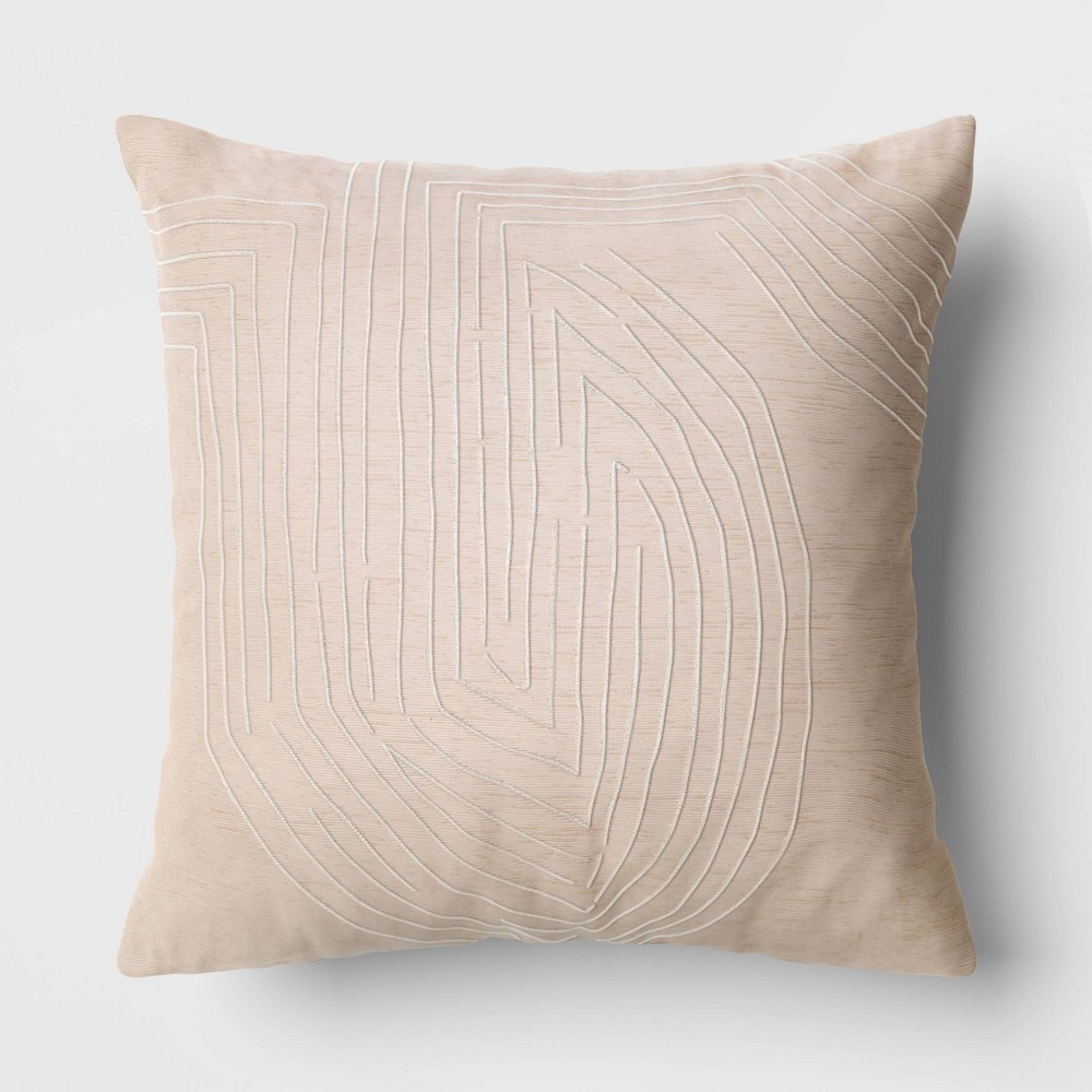 Oversized Geometric Patterned Metallic Embroidered Velvet Square Throw Pillow Beige - Threshold™
