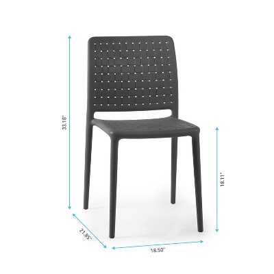 Anthracite Armless Plastic Resin Stacking Patio Dining Chairs, Set of 2