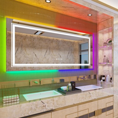 1510x780mm Large LED Bathroom Mirror with RGB Backlit + Front Light Touch Antifog Mirror Dimmable Vanity Mirror