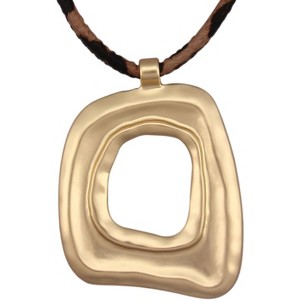 Leather and Wood Necklace Chunky Circle Pendant Boho Jewelry for Women - 1 of 4