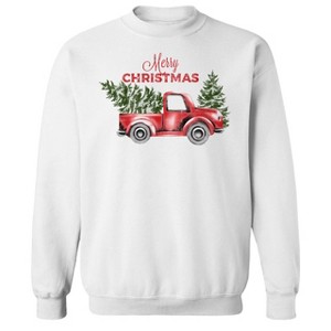 Rerun Island Men's Merry Christmas Tree On Truck Long Sleeve Graphic Cotton Sweatshirt - 1 of 1