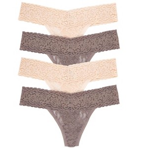 Felina Stretchy Lace Low Rise Thong - Sexy Underwear for Women, Thongs for Women, Seamless Panties for Women (4-Pack) - 1 of 2