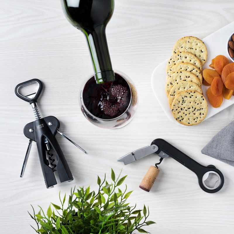 HOST Double Hinged Corkscrew, Black Bottle Opener and Foil Cutter, Wine Key, Bar Accessories, 4 of 12