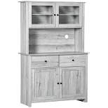 HOMCOM 63.5" Kitchen Buffet with Hutch, Pantry Storage Cabinet with 4 Shelves, Drawers, Framed Glass Doors, Open Microwave Countertop, Ash Gray