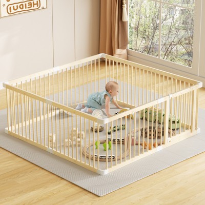 Large Wooden Baby Playpen, Adjustable Gate for Toddler and Babies, Baby Fence Play Yard with Door, Safe Play Area Kids Activity Center