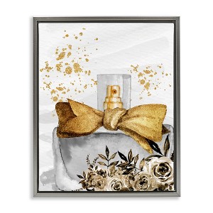 Stupell Industries Glitzy Floral Perfume Bottle Speckled Glam Design Black Floater Framed Canvas Wall Art - 1 of 4
