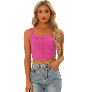 INSPIRE CHIC Women's Square Neck Asymmetrical Hem Zip Front Crop Tank Tops - 1 of 4