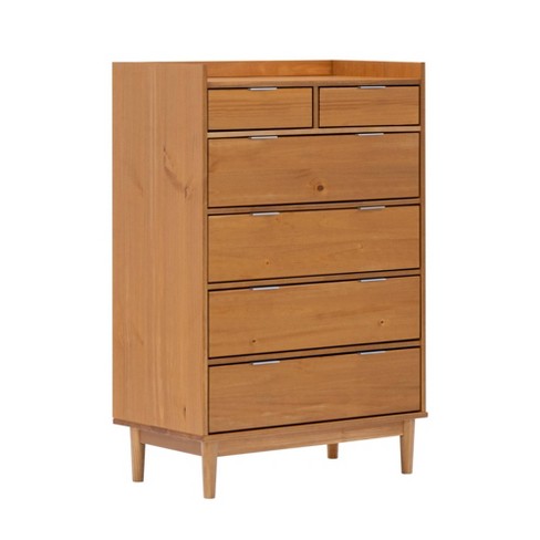 Mid Century Modern Solid Wood 6 Drawer Vertical Dresser Caramel Saracina Home Target