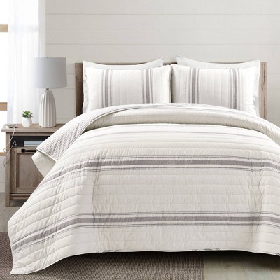 2pc Twin/twin Extra Long Farmhouse Striped Reversible Quilt Bedding Set ...