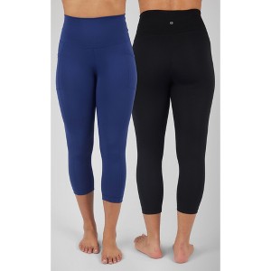 90 Degree By Reflex Womens 2 Pack Interlock Tribeca Elastic Free High Waist Side Pocket Capri and Interlock Everyday High Waist Basic Capri Legging - 1 of 4