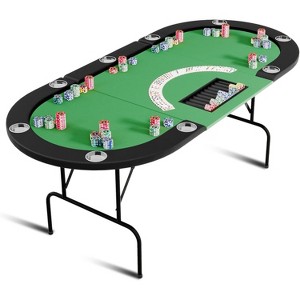 Oval Poker Table with Collapsible Legs Casino Leisure Table for 10 Players Blackjack Gaming Table with Water-Resistant Cushioned Rail - 1 of 4