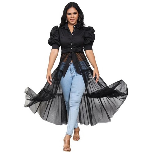 Whizmax Women's Casual Mesh See Through Shirts Long Dresses with Belt V Neck Button Down Club Party Outfit - image 1 of 4