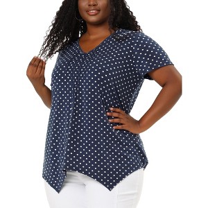 Agnes Orinda Women's Plus Size V Neck Asymmetric Short Sleeve Polka Dots Blouses - 1 of 4