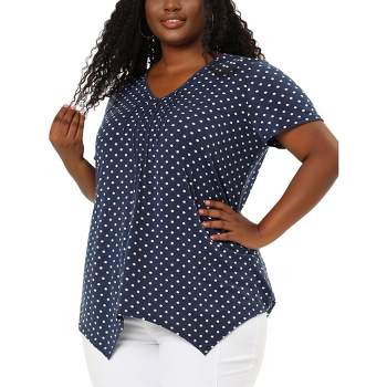 Agnes Orinda Women's Plus Size V Neck Asymmetric Short Sleeve Polka Dots Blouses